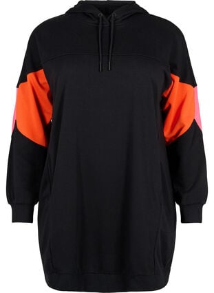 Sweatdress with colorblock and pockets, Black, Packshot image number 0