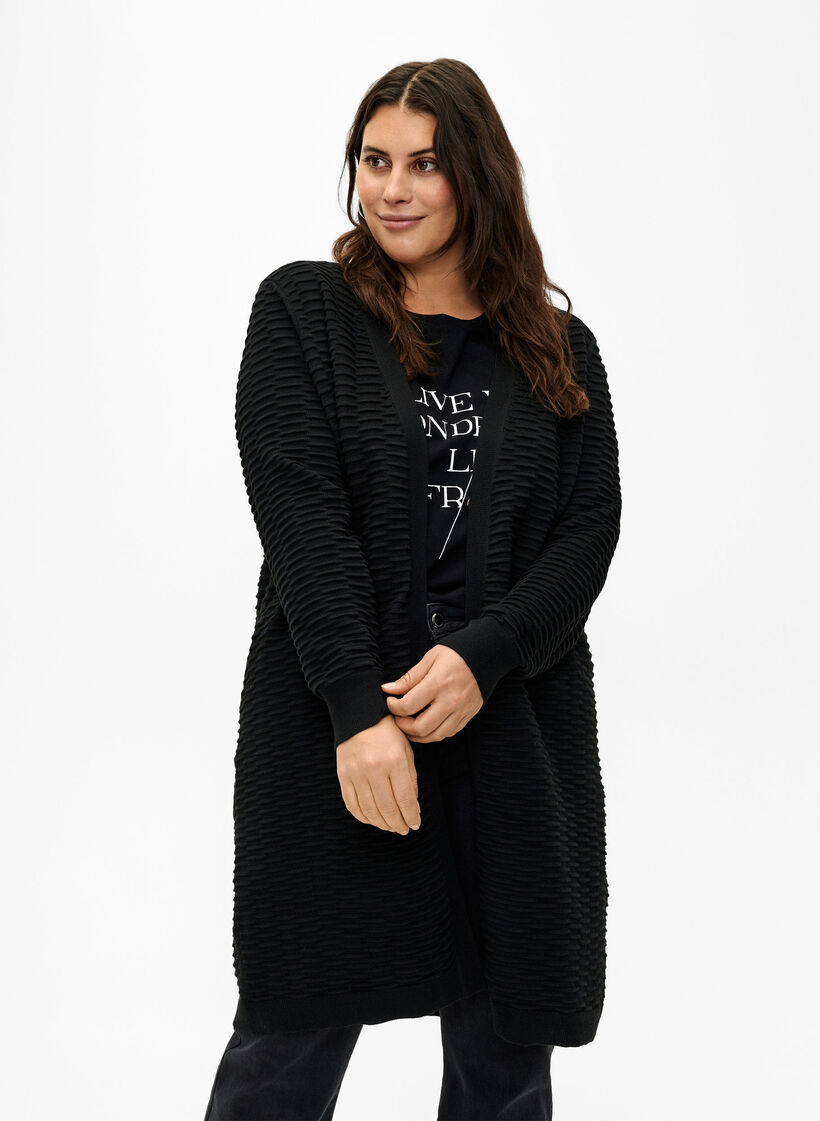 Knitted cardigan in cotton-viscose mix, Black, Model image number 0