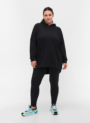 Cotton sweatshirt with hood and high-low effect, Black, Model image number 2