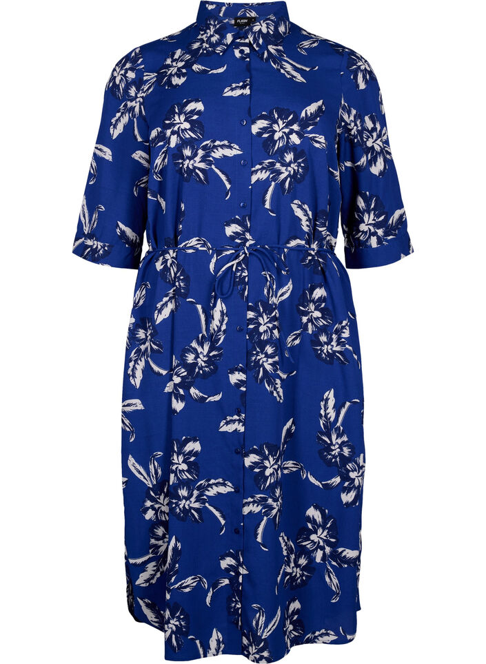 FLASH - Shirt dress with floral print, Navy Blazer Flower, Packshot image number 0