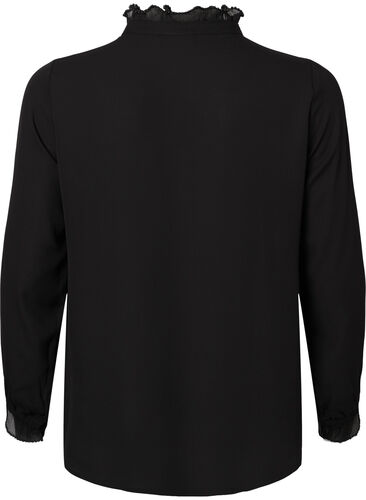 Shirt blouse with ruffle details, Black, Packshot image number 1