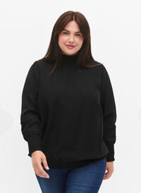 Viscose blouse with smock, Black, Model