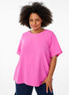 Short-sleeved blouse with round neck, Pink, Model image number 0