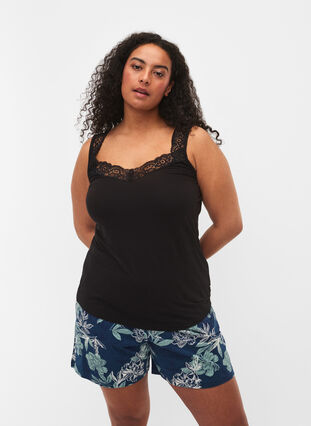 Viscose top with lace edge, Black, Model image number 0