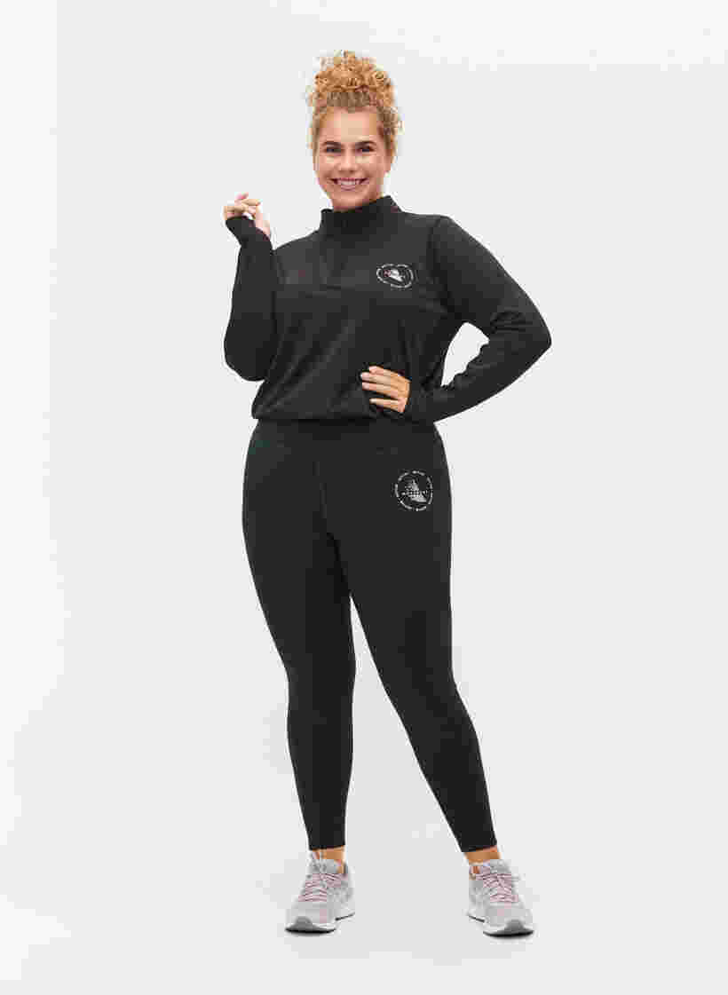 High neck exercise top with zip, Black, Model image number 3