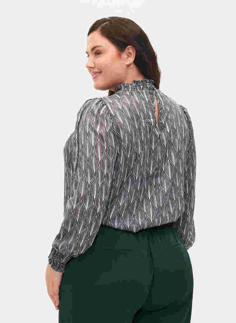 Printed blouse with smock, Sky Captain Leaf, Model image number 1