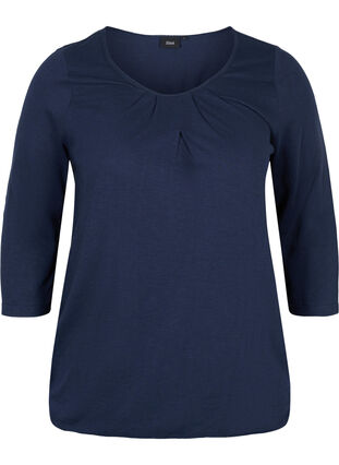 Solid-coloured, 3/4-sleeves cotton blouse, Black Iris, Packshot image number 0