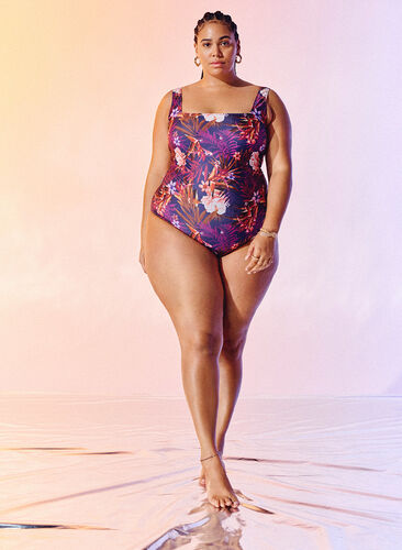 Swimsuit with floral print, Purple Flower, Image image number 0
