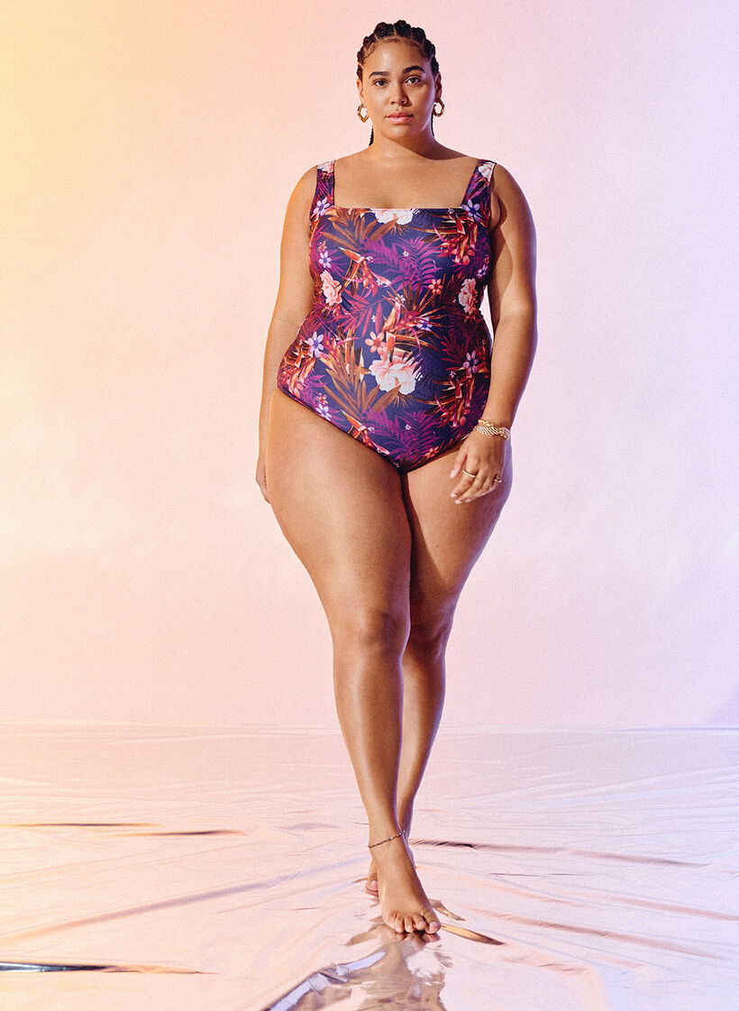 Swimsuit with floral print, Purple Flower, Image