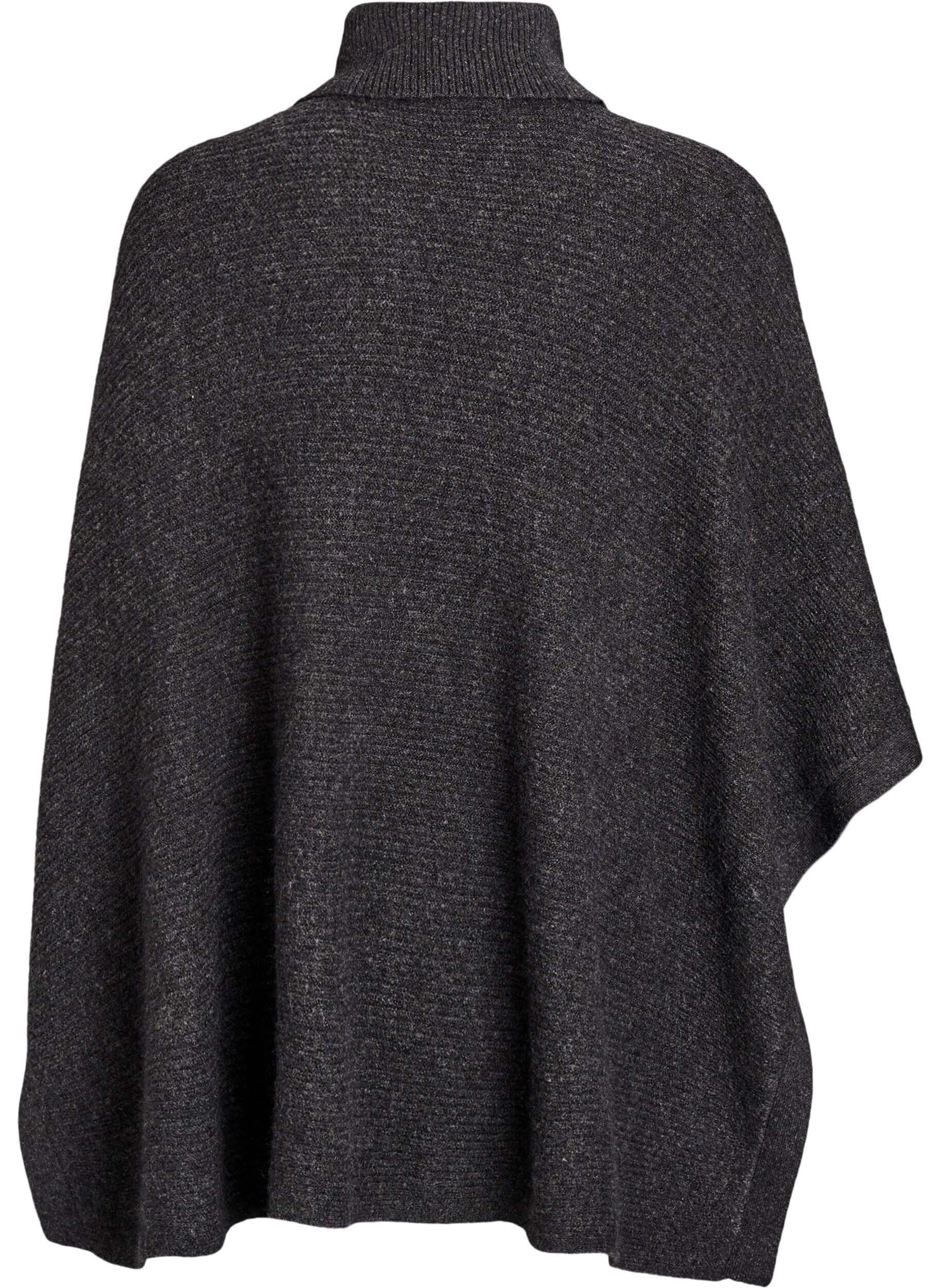Zizzifashion Poncho with turtleneck and button detail, Dark Grey, Packshot image number 1