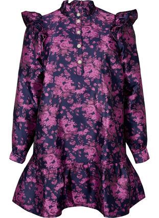 Dress with ruffle detail and pearl buttons, Dark Blue Pink, Packshot image number 0