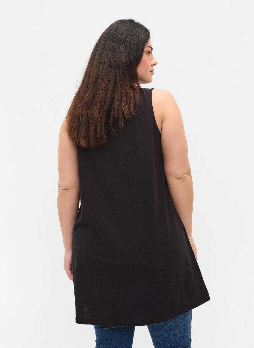 Sleeveless cotton tunic with buttons, Black, Model image number 1