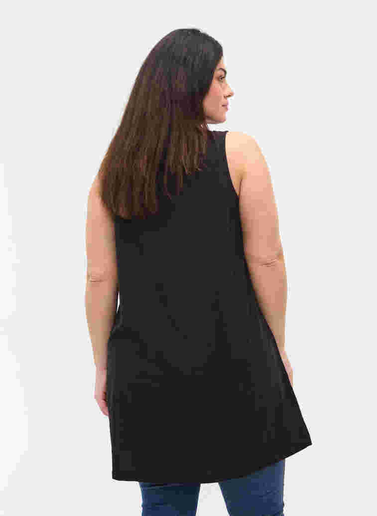 Sleeveless cotton tunic with buttons, Black, Model image number 1
