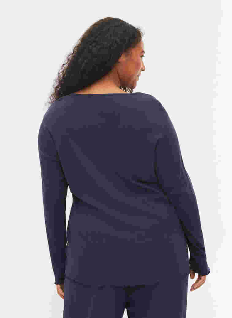 Long-sleeved pyjama top in 100% cotton, Navy Blazer, Model image number 1