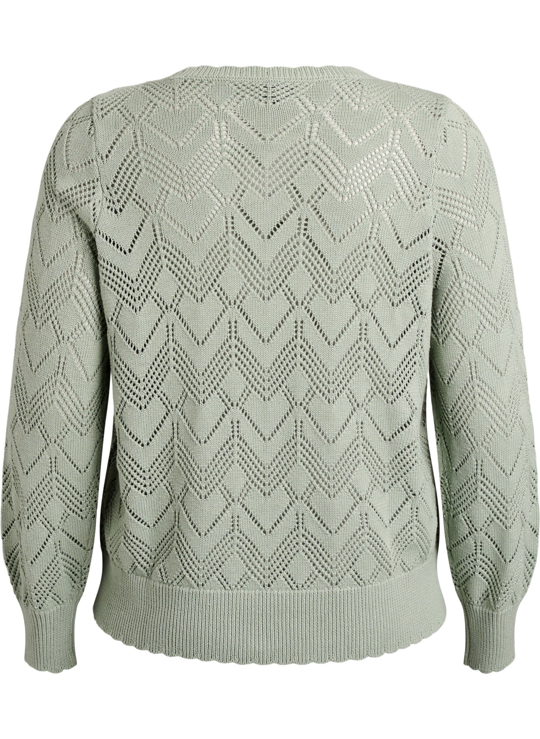 Zizzifashion Patterned knit blouse with wavy edge and round neckline, Green, Packshot image number 1