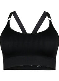 Seamless sports bra in ribbed material, Black, Packshot