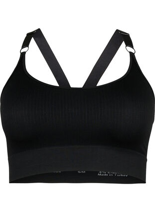 Seamless sports bra in ribbed material, Black, Packshot image number 0