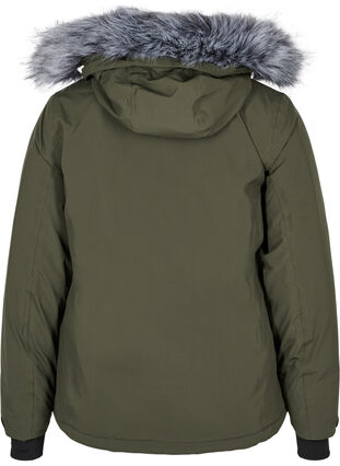 Waterproof ski jacket with removable hood and faux-fur trim, Forest Night, Packshot image number 1