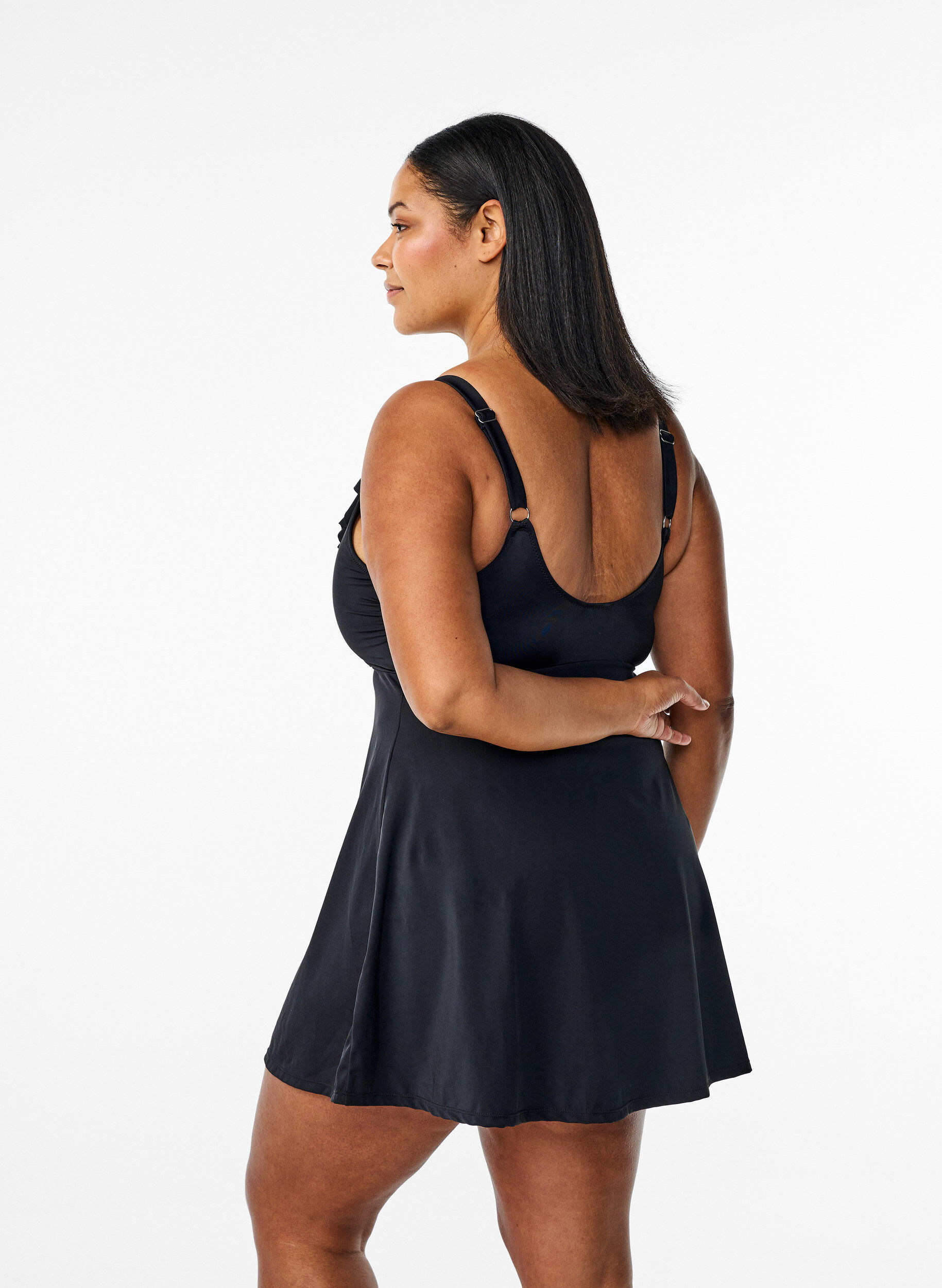 Zizzifashion Swimdress with ruffles and removable padding, Black, Model image number 2