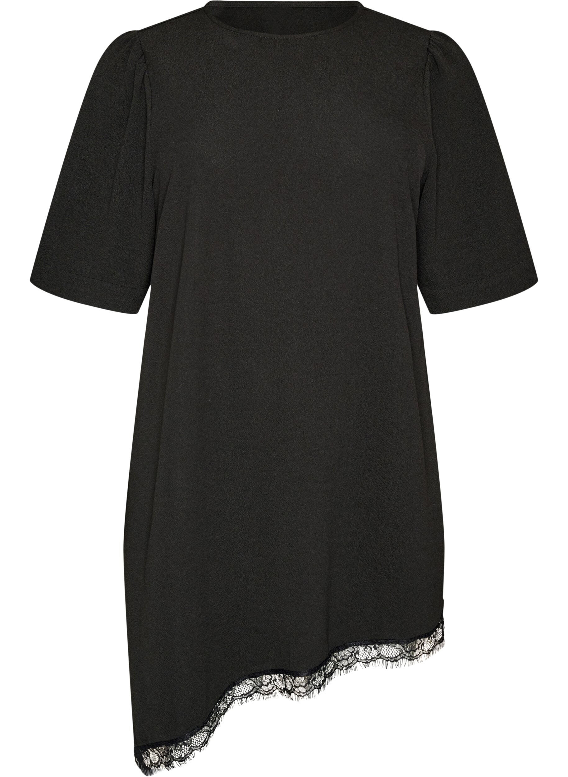 ZizzifashionTunic with asymmetric lace trim, Black, Packshot image number 0