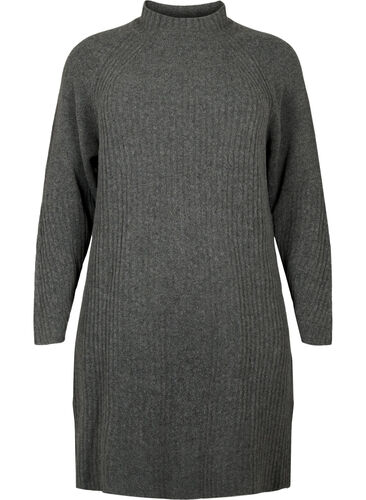 Ribbed Knit Dress with Turtleneck, Dark Grey Melange, Packshot image number 0