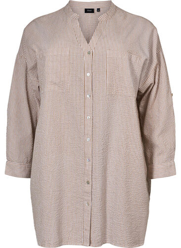 Striped cotton shirt with 3/4 sleeves, Natural Stripe, Packshot image number 0