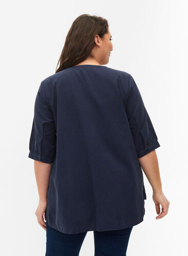 FLASH - Cotton blouse with half-length sleeves, Navy Blazer, Model image number 1