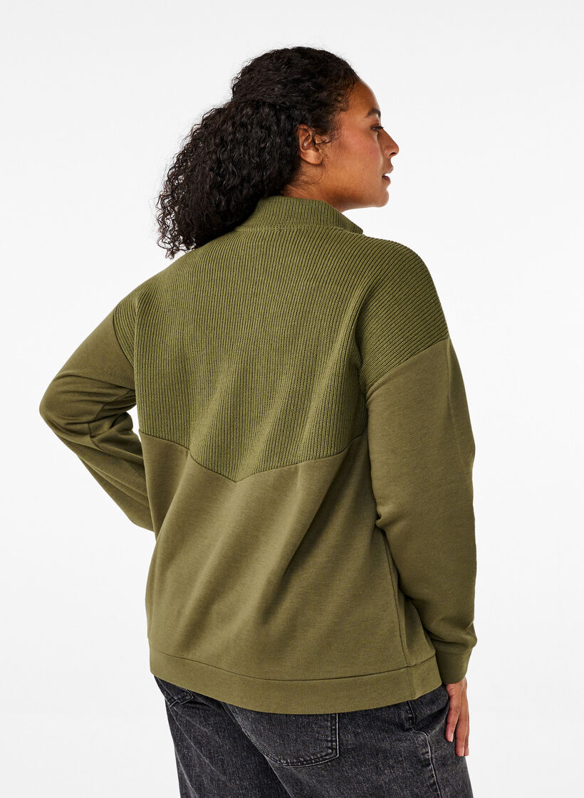 Sweatshirt with knitwear and zip, Winter Moss, Model image number 1
