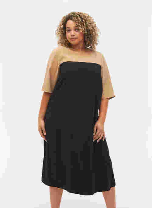 Viscose midi dress with colour-block
