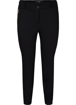 Tight-fitting trousers with pockets and a zipper, Black, Packshot image number 0