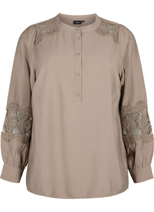 Viscose blouse with crocheted details, Caribou, Packshot image number 0