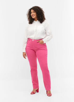 Emily jeans with normal waist and slim fit, Shock. Pink, Model image number 0
