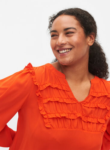 Long-sleeved blouse with frilled details, Orange.com, Model image number 2