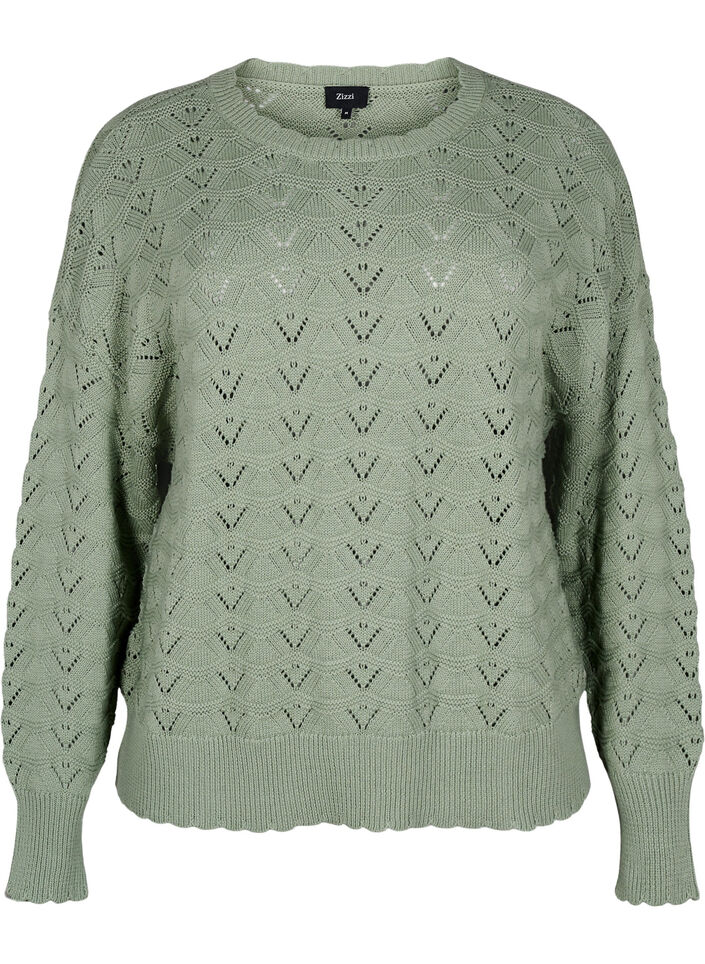 Long-sleeved knit blouse with an openwork pattern, Green Bay, Packshot image number 0