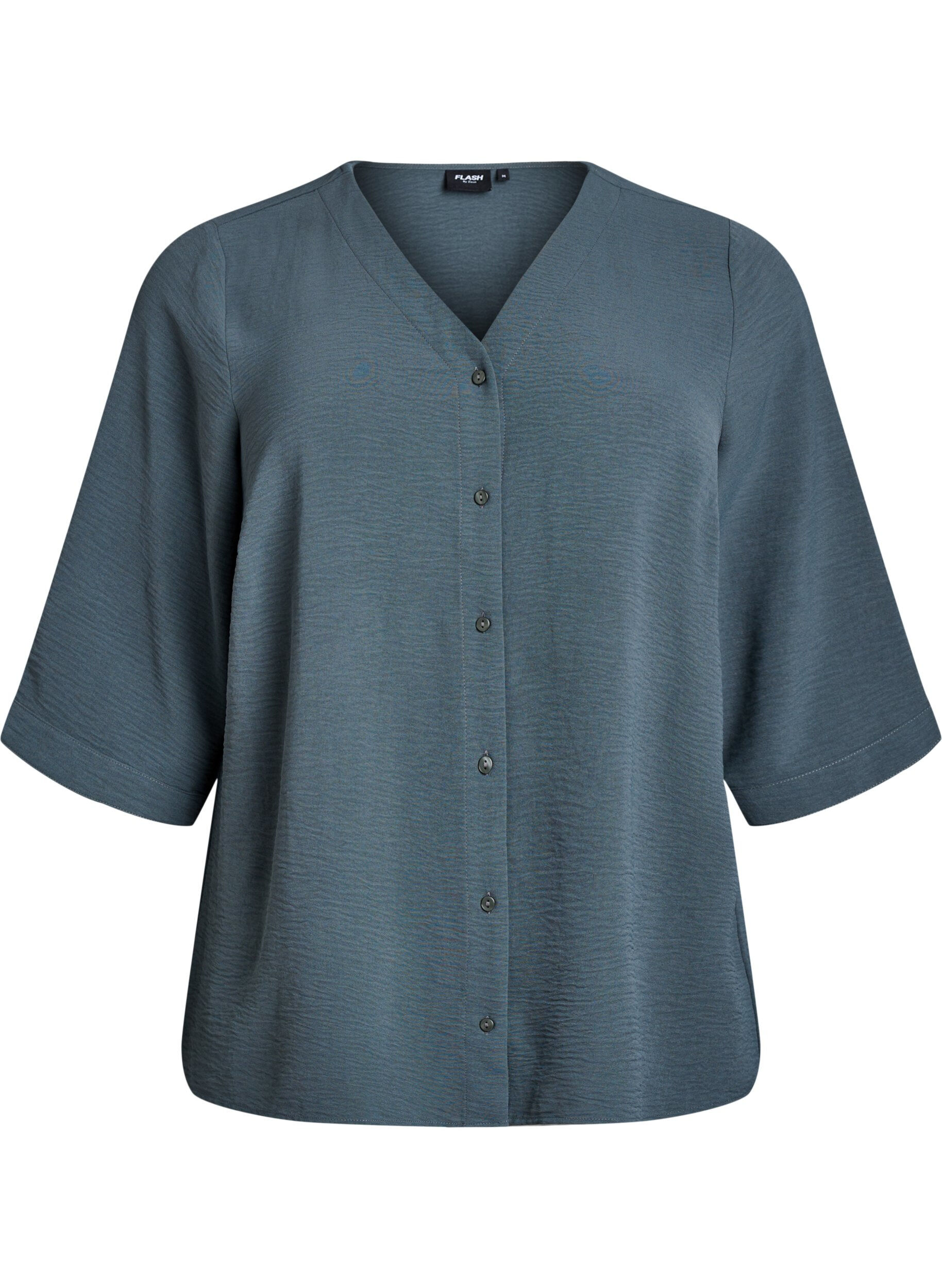 Shirt Blouse with V-Neck and 3/4 Sleeves
