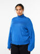 Knitted blouse with turtleneck and side buttons, Blue, Model image number 0