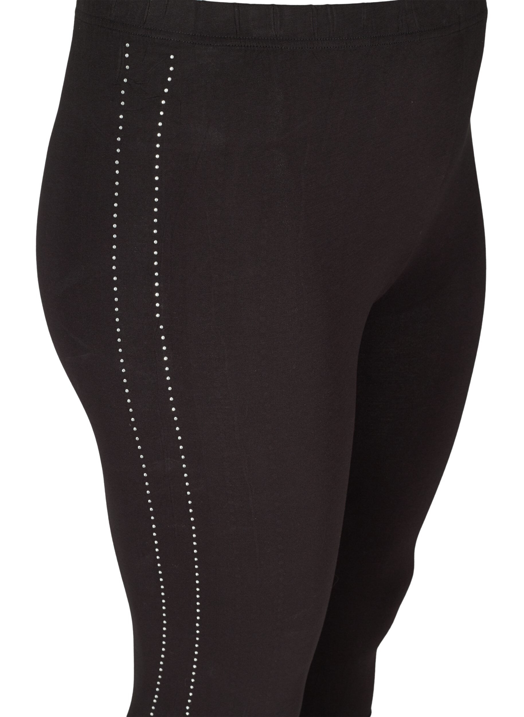 Zizzifashion Viscose leggings with stones on the side, Black, Packshot image number 2