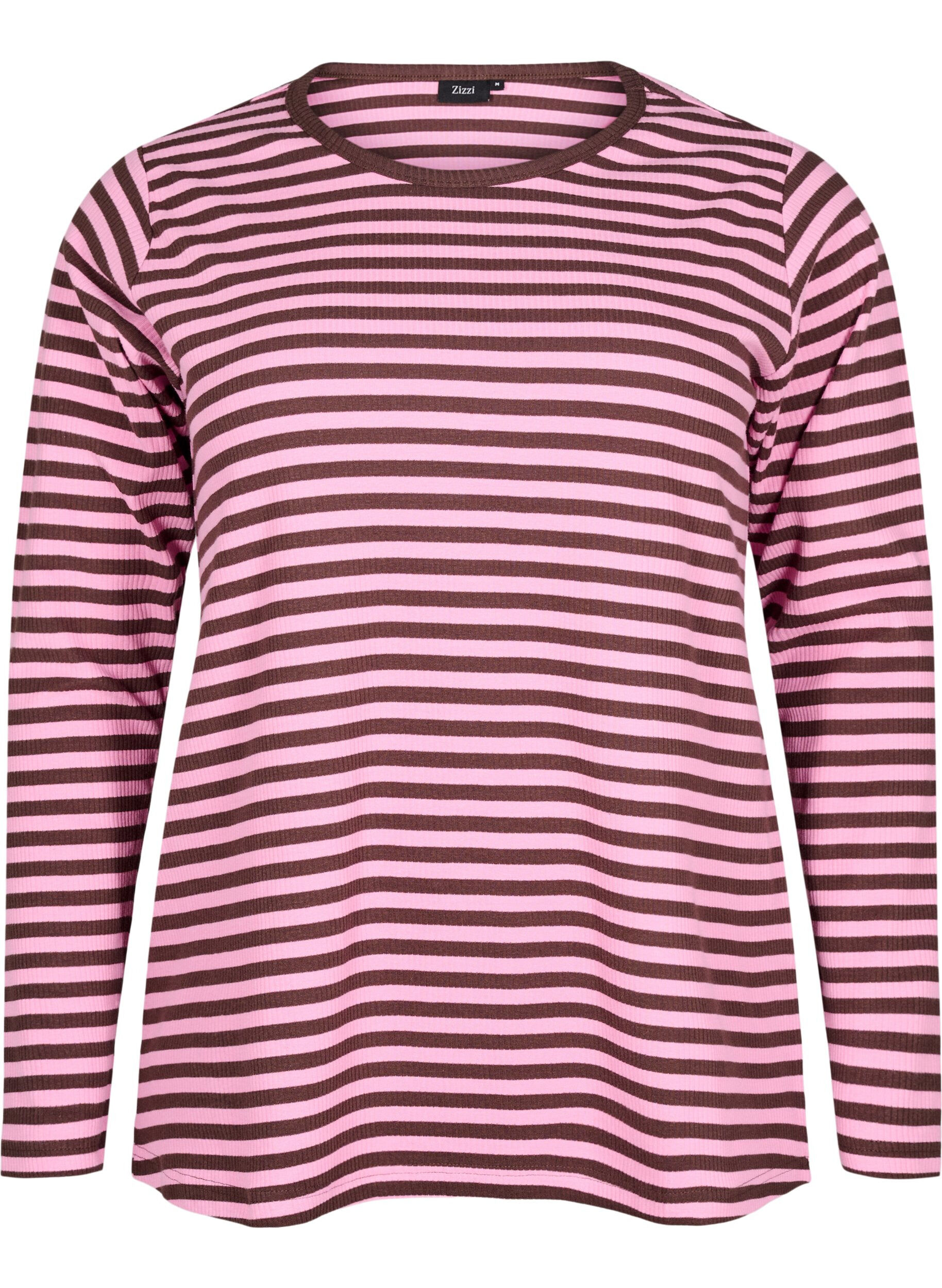 ZizzifashionStriped blouse with long sleeves, Pink, Packshot image number 0