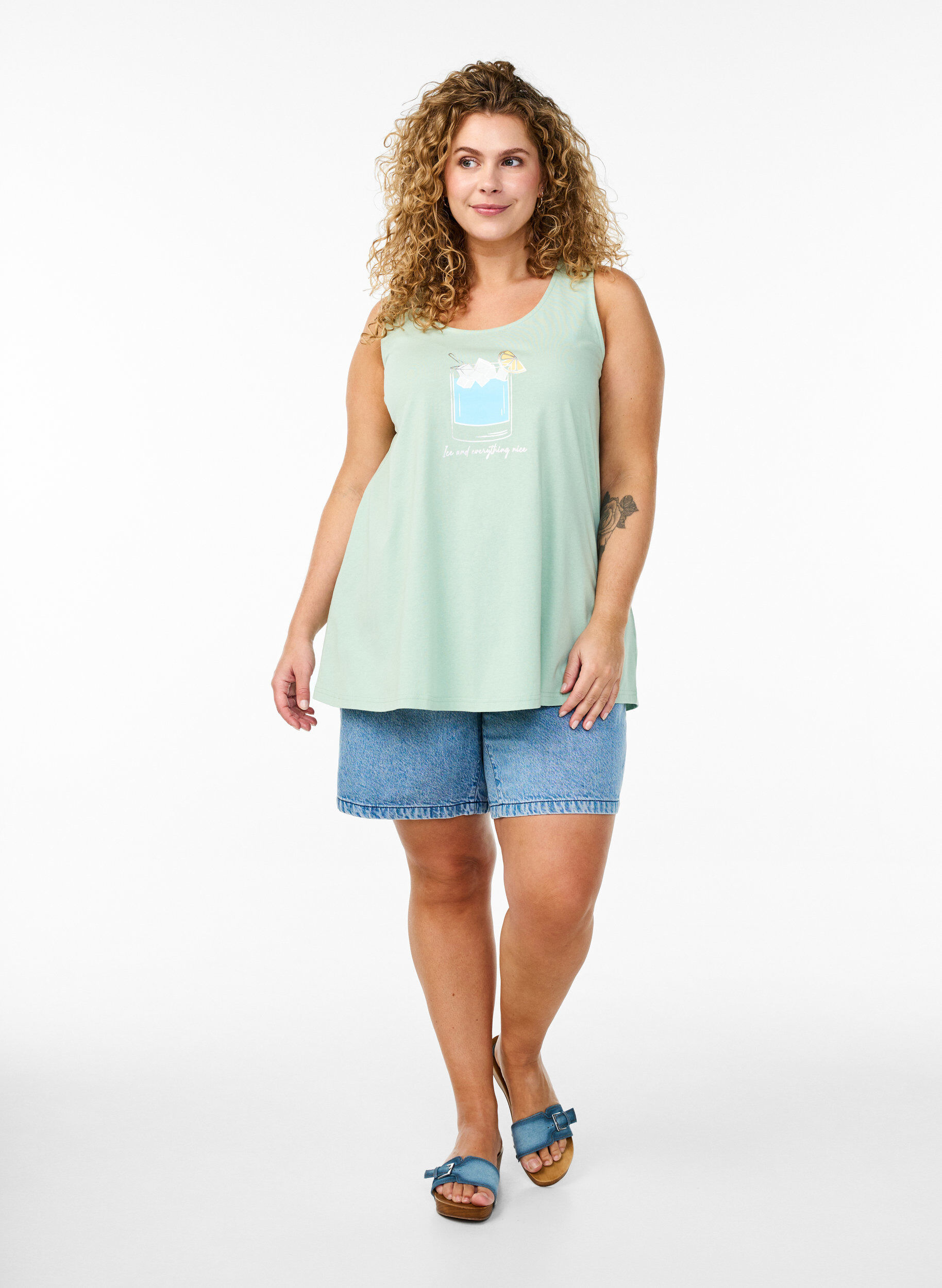 ZizzifashionCotton top with a-shape, Green, Model image number 1