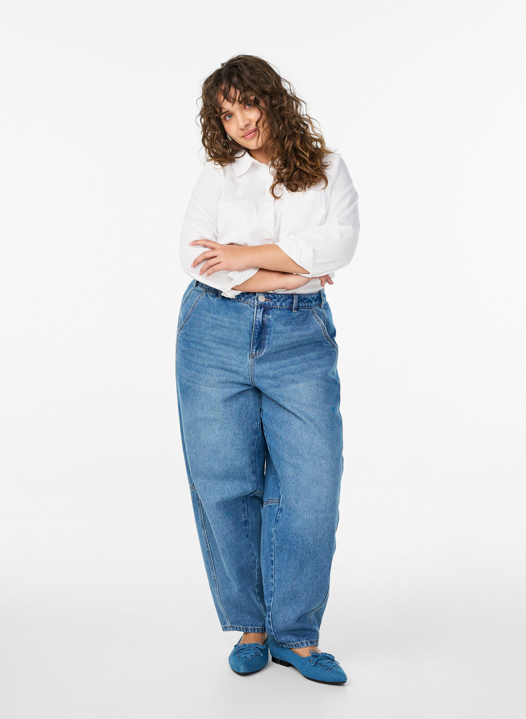 ZizzifashionHigh-waisted barrel jeans, Blue, Model image number 0