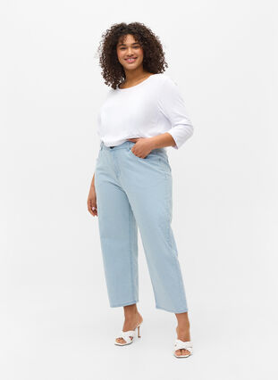 Straight, ankle length jeans with stripes, Light Blue Stripe, Model image number 4