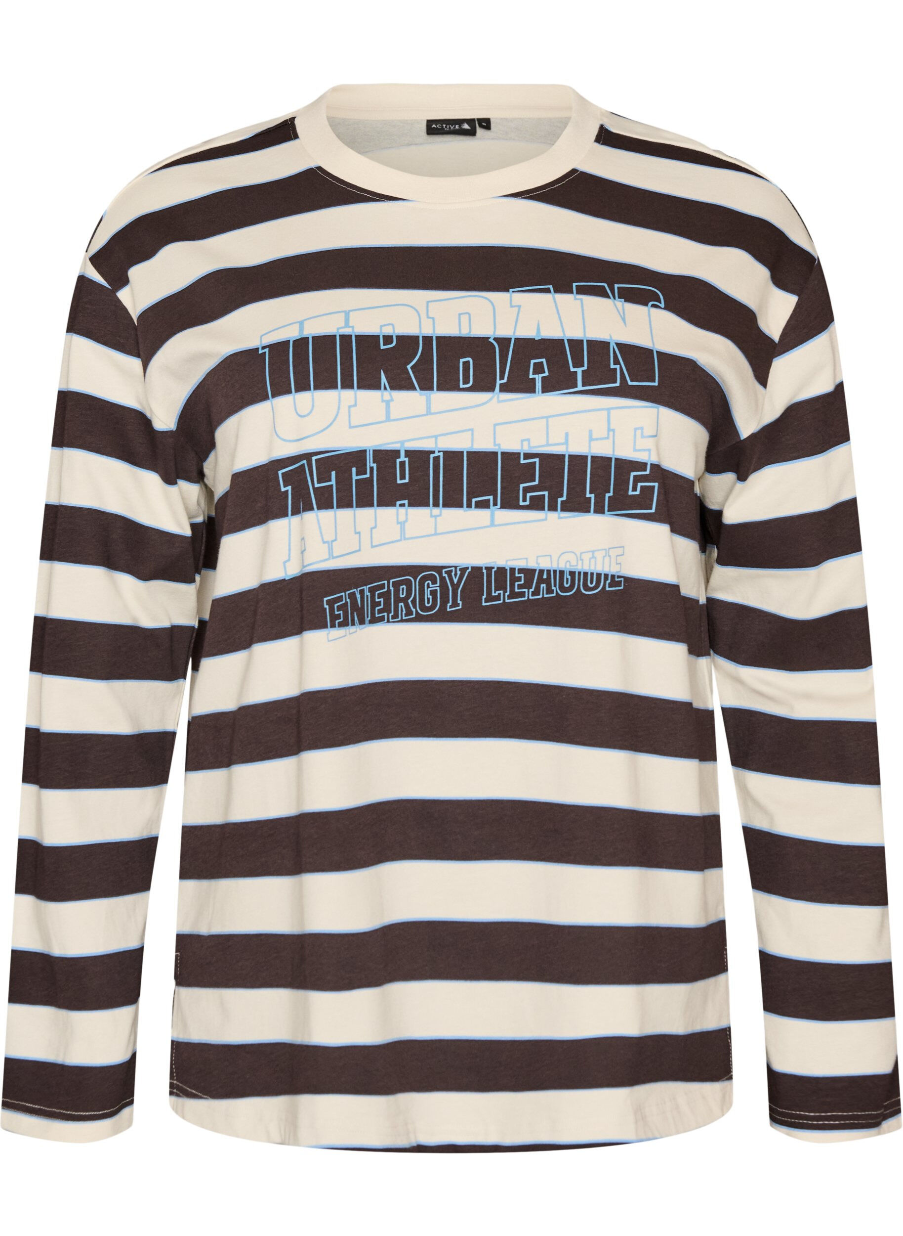ZizzifashionStriped jersey blouse with a sporty text print, Brown, Packshot image number 0