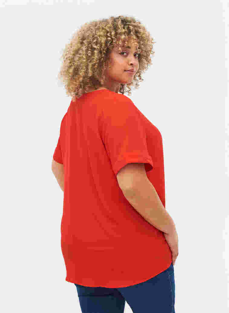 Short-sleeved v-neck blouse, Fiery Red, Model image number 1