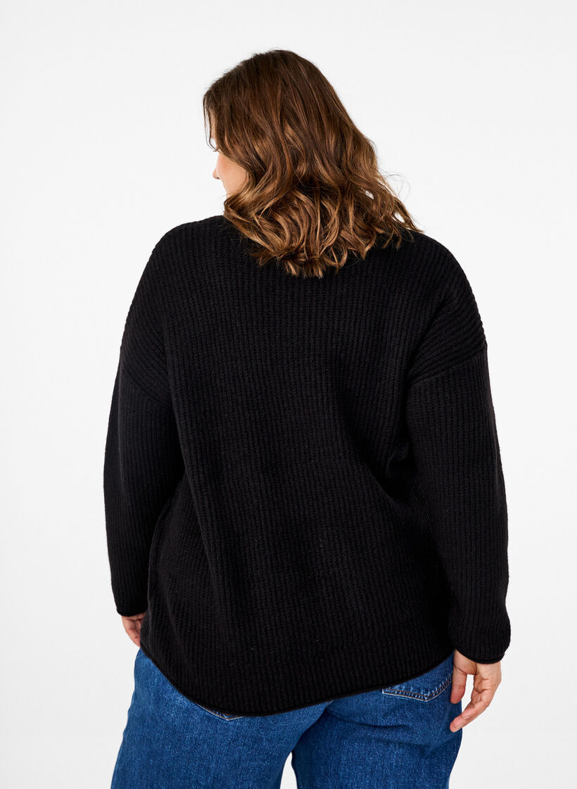 Jumper with a striped pattern and long sleeves, Black Mel., Model image number 1