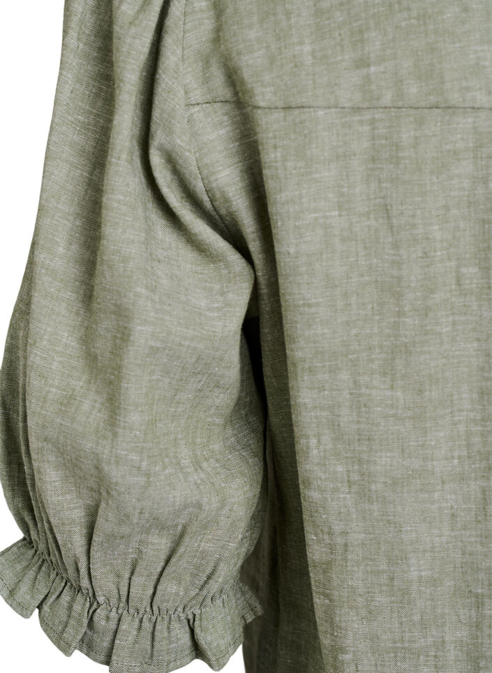 Blouse in linen and viscose with 1/2 sleeves, Green, Packshot image number 3