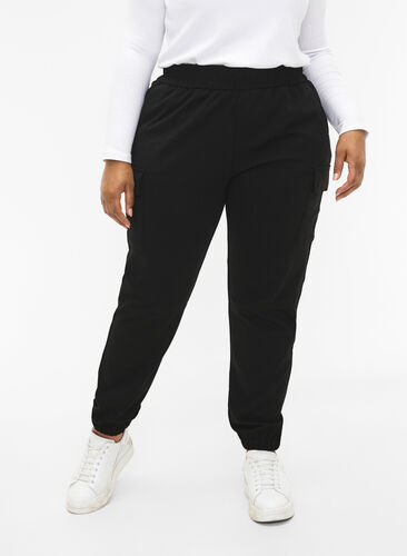 Cargo trousers with elastic waist, Black, Model image number 2