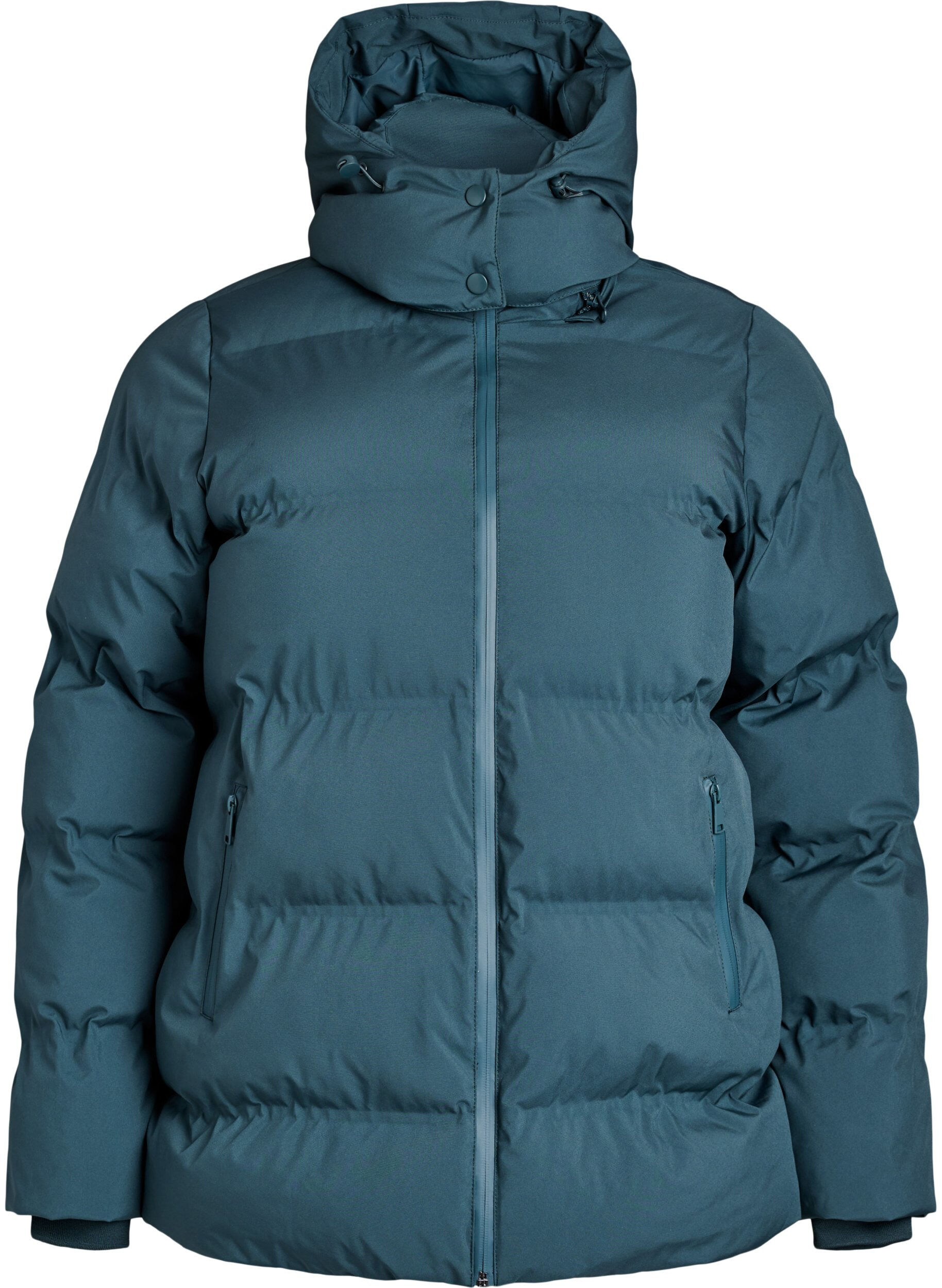 Short puffer jacket with detachable hood