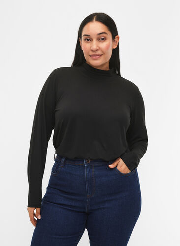 FLASH - Long sleeve blouse with turtleneck, Black, Model image number 0