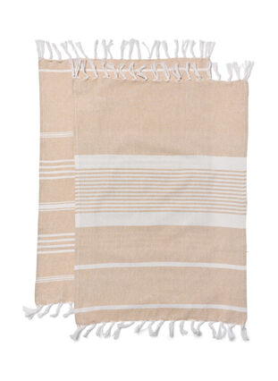 2-pack striped towel with fringes, 2-Pack Beige, Packshot image number 1