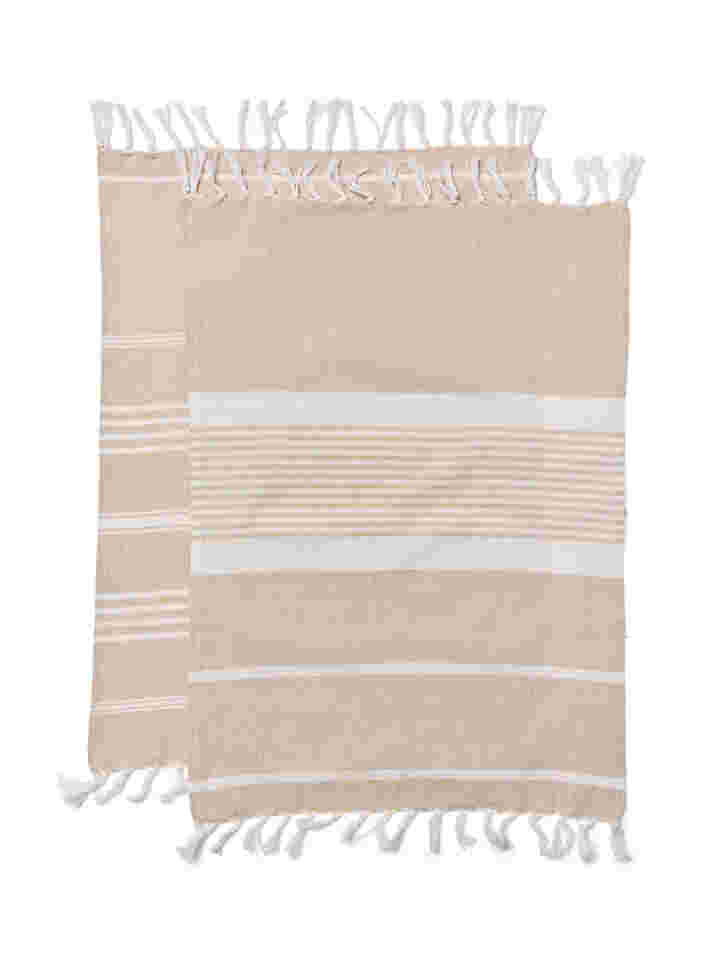2-pack striped towel with fringes, 2-Pack Beige, Packshot image number 1
